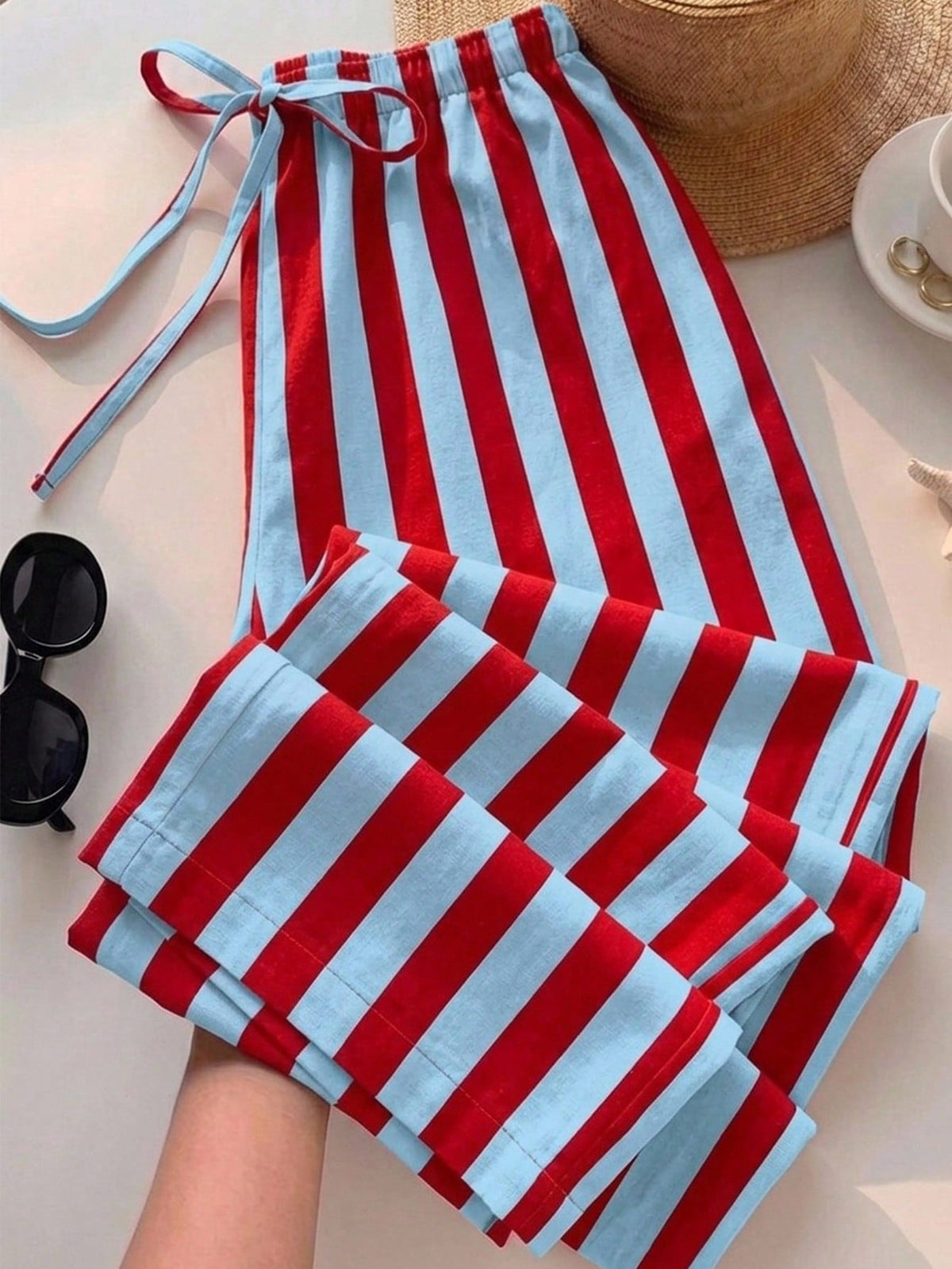 EZwear Women's Casual Tie Waist Straight Leg Long Pants Suitable For Summer