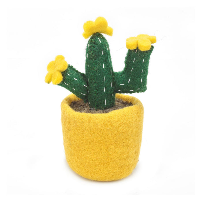 Fair Trade Hand Felted Cactus Yellow Bloom