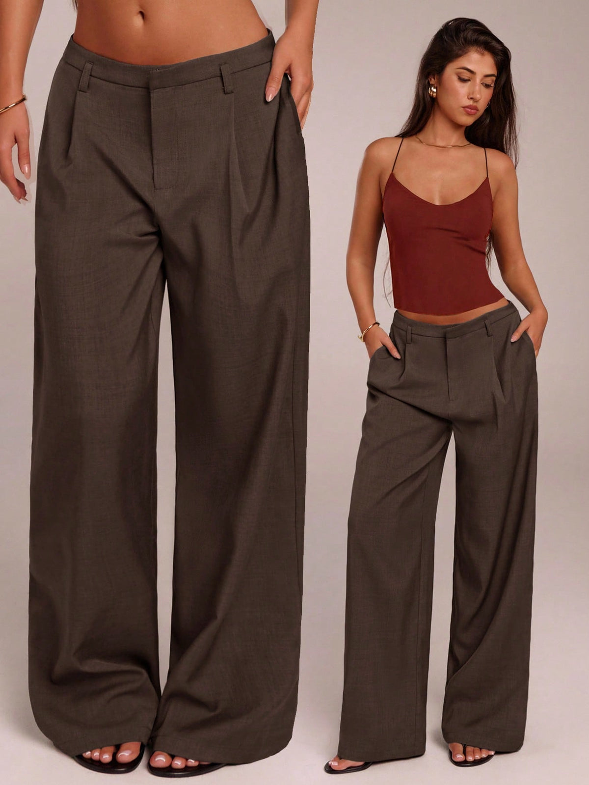 Forever 21 Women Pants Business Casual Women Western Wear Wide Leg Office Baggy Pants Professional Office Wear Grey Brown Pants For Women Work Women Dress Pants Business Casual Pants For Women W