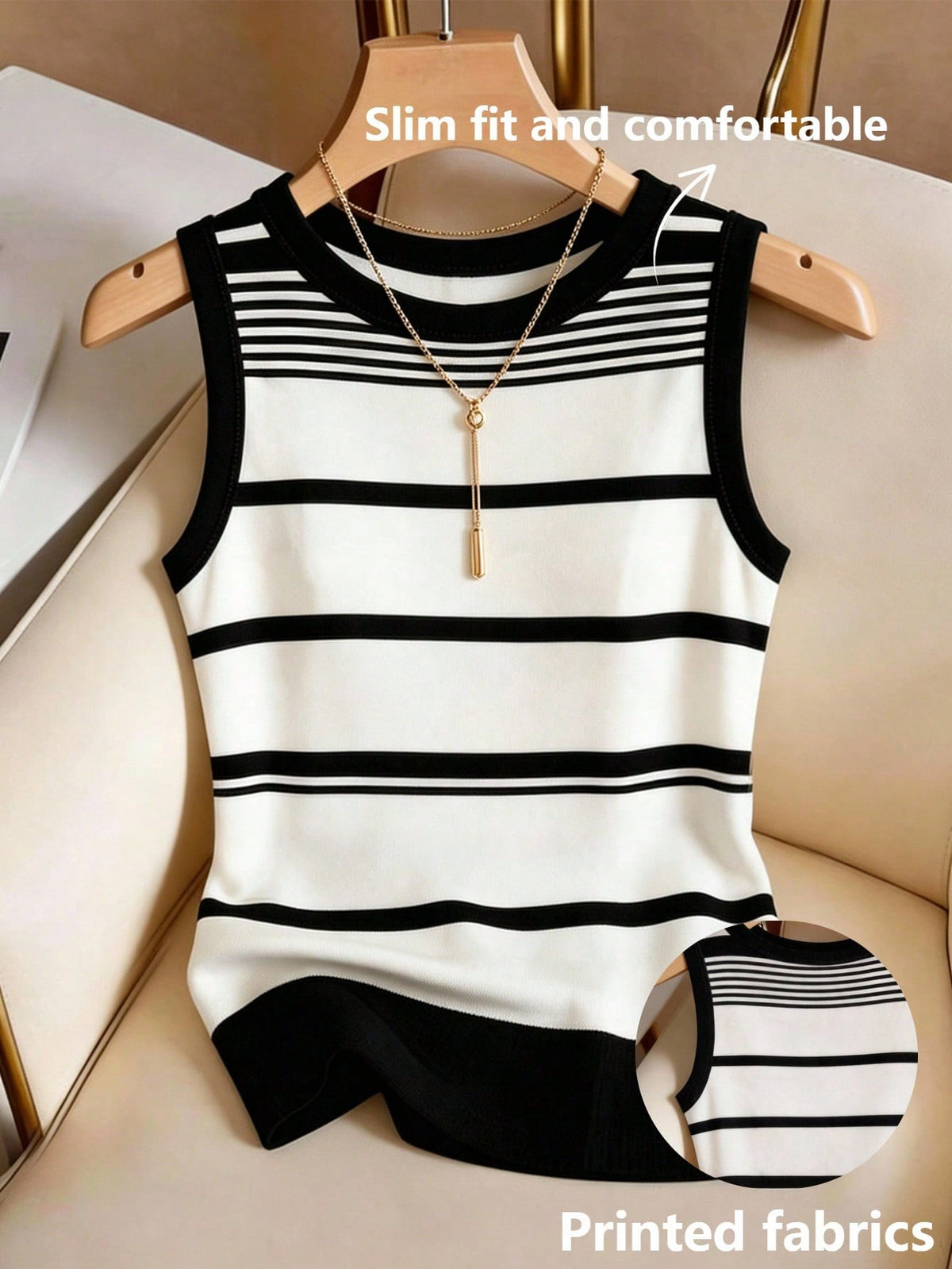 Franclia Women's Summer Casual Vacation & Commute Contrast Stripe Print Fitted Comfortable Tank Top