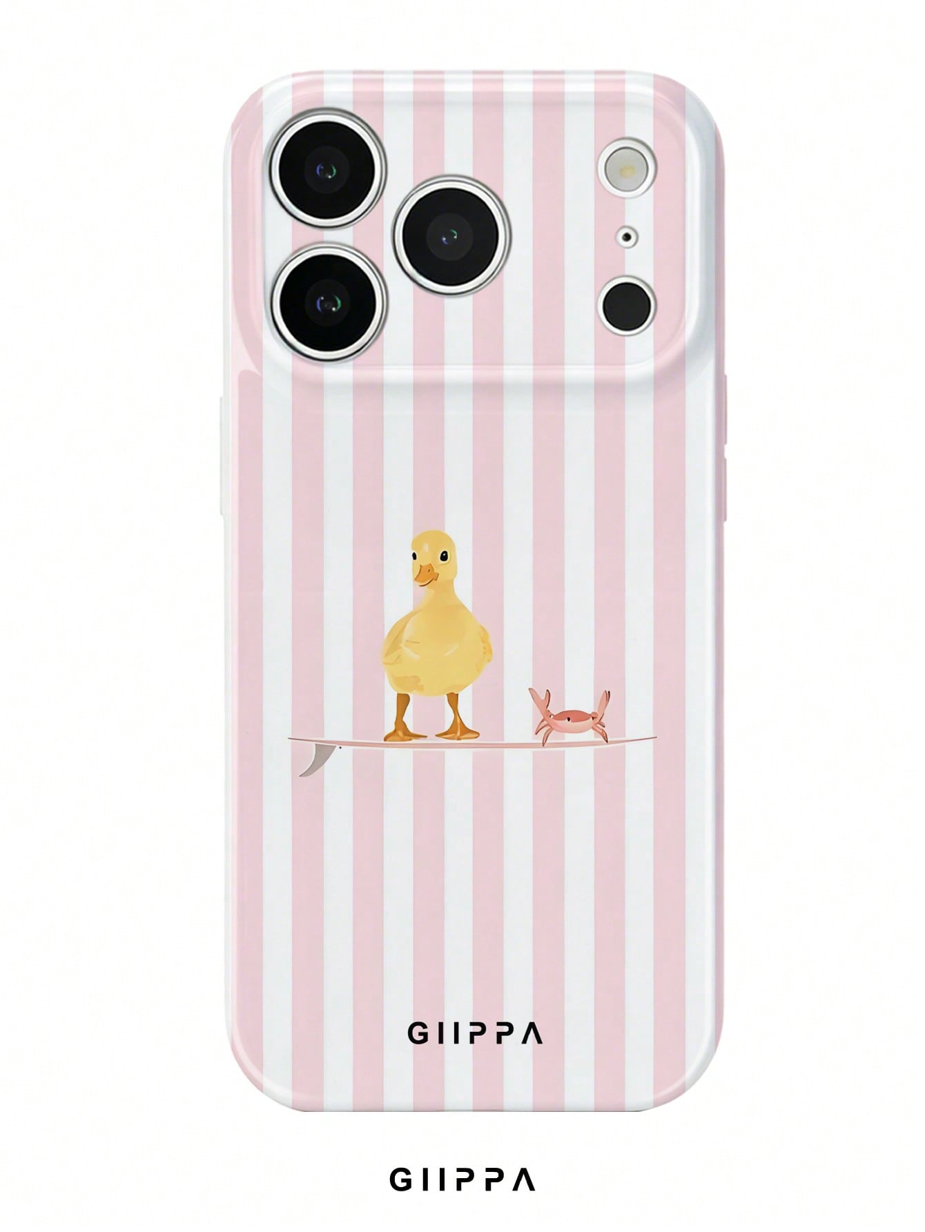 GIIPPA 1pc Light Pink Striped Background With Duck Pattern Design, Phone 17 Pro Max Phone Case, Compatible With Phone 16 Pro Max, 15 Pro Max, 14 Pro Max, Korean Style High-End Fashionable And Fun Phon