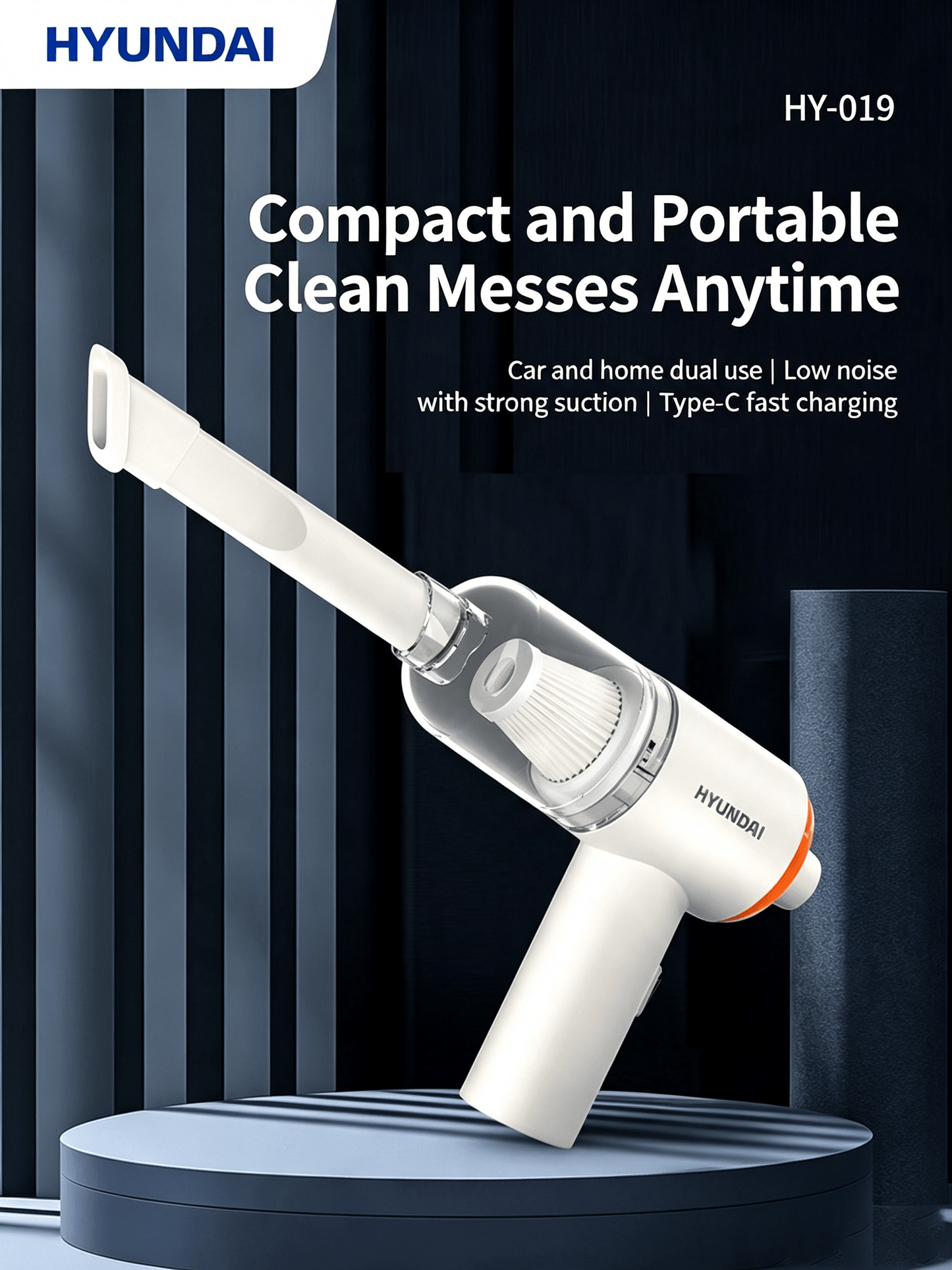 HYUNDAI Cordless Handheld Vacuum Cleaner, High Suction Power, Brushless Motor, Suitable For Both Home And Car Use, Lightweight Body, Efficient Dust Removal, Long Battery Life. HY-019 Cordless Handheld