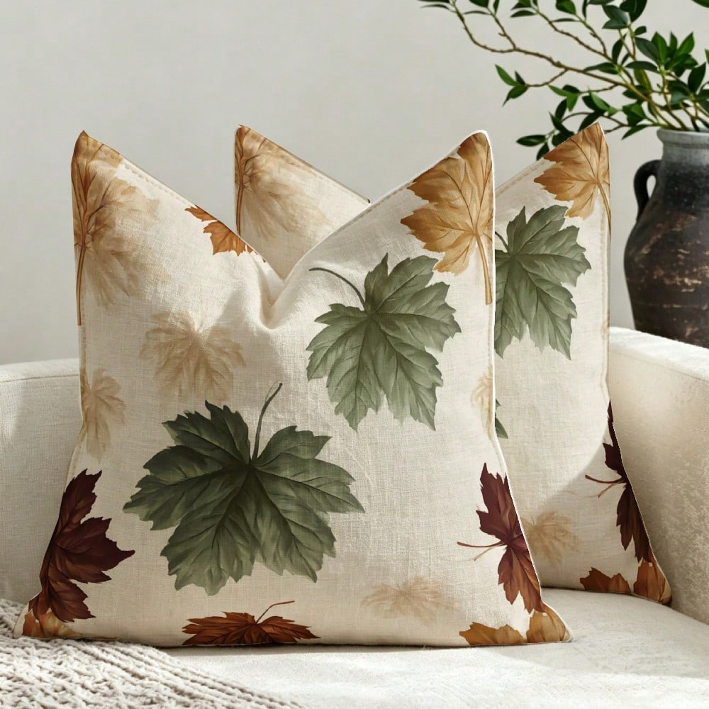 INGIFTA 1pc/2pc Fall Decorative Throw Pillow Cover, Fall Decor, Room Decor, Cozy Autumn Leaf Print, Pillow Cover Living Room, Pillow Covers 18*18, Cushion Cover For Sofa Couch And Patio, Pillow Case F