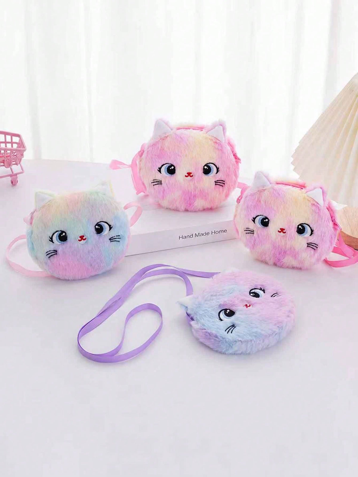Kids Plush Cat Messenger Bag Coin Purse, Primary School Student Festival Gift Cartoon Bag