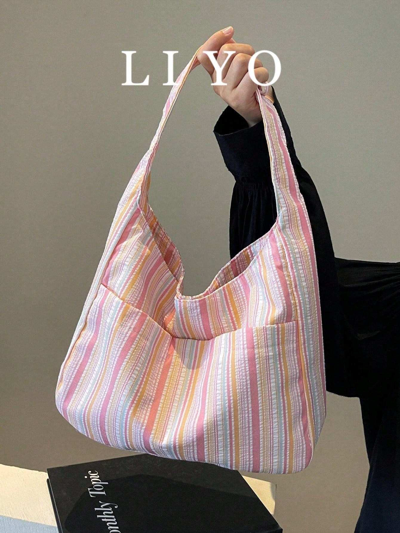 Large Capacity Women's Cloth Bag, Shoulder Bag, Casual Versatile Striped Tote Bag