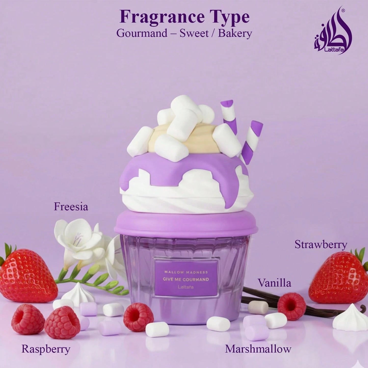 Lattafa Mallow Madness Eau De Parfum Give Me Gourmand Collection, Sweet Gourmand Fragrance, Marshmallow & Vanilla, Spray Form, 75ml, Long-Lasting Suitable For Dating, Parties And Business The Perfect