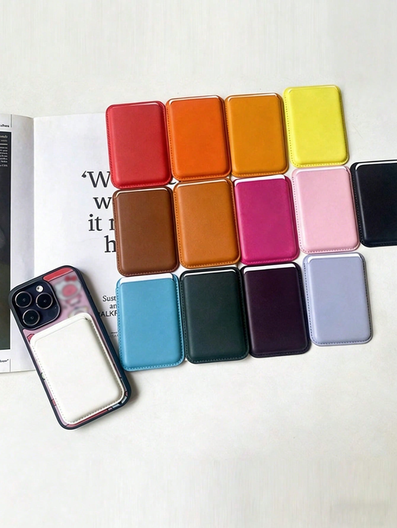 Leather Wallet Card Holder PU Apple Magsafe Leather Magnetic Card Slot PU Leather Back Sticker Suitable For Public Transportation Card Spring Gift