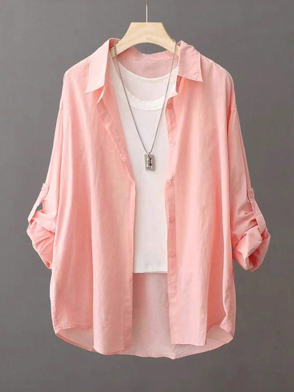Lightweight Solid Color Casual Sunscreen Shirt, Long Sleeve Minimalist Outerwear For Spring/Summer