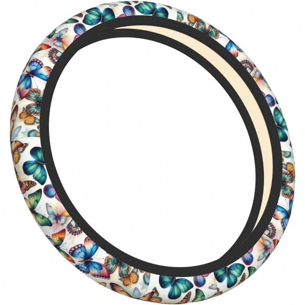 Local Shipping 2025 New 15in Universal Car Accessories Fit Cars, SUVs, Auto,Vintage Daisy Neoprene Steering Wheel Cover Anti-Slip Elastic Flower Floral Steering Wheel Protective Cover