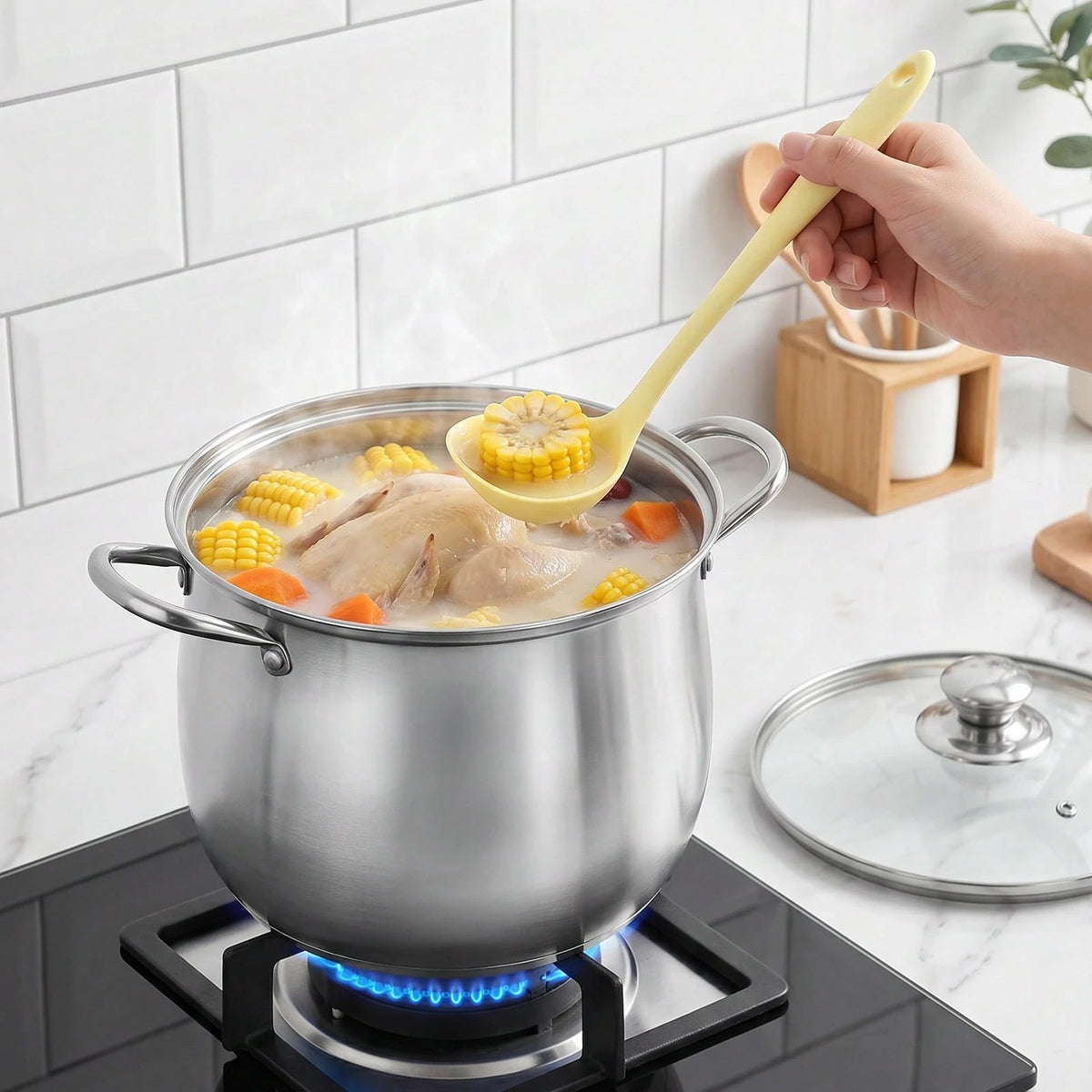 LOVEWE 304 Stainless Steel Induction Compatible Stock Pot With Glass Lid