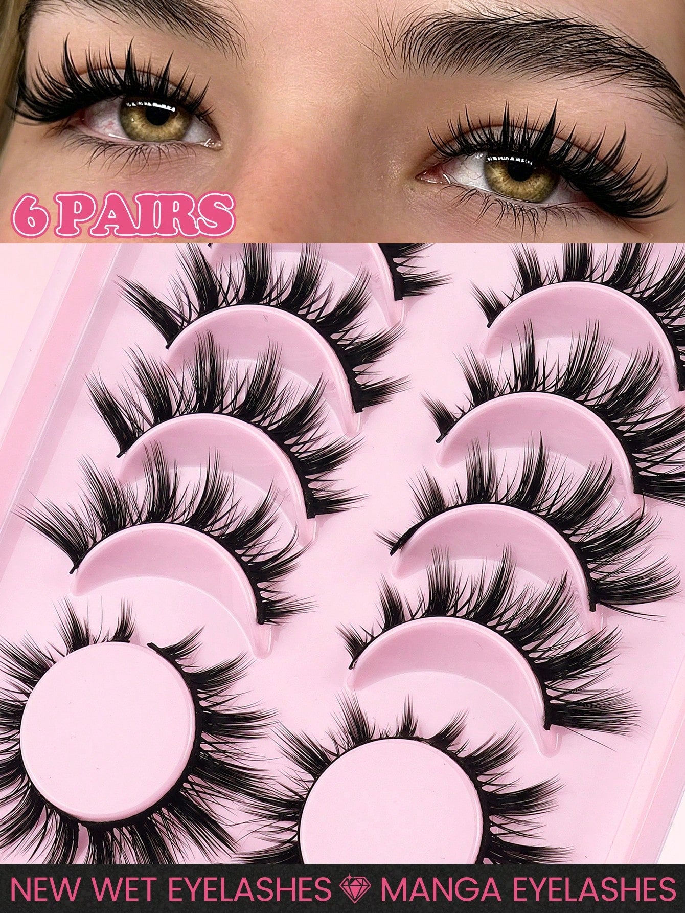 MAANGE 6 Pairs Cartoon False Eyelashes, Long Soft 3D Faux Mink Lashes, Natural Makeup, Gift For Women And Girls, Natural, Ultra-Lightweight, Long-Lasting, Eye-Enlarging, Handmade, Soft, Skin-Friendly