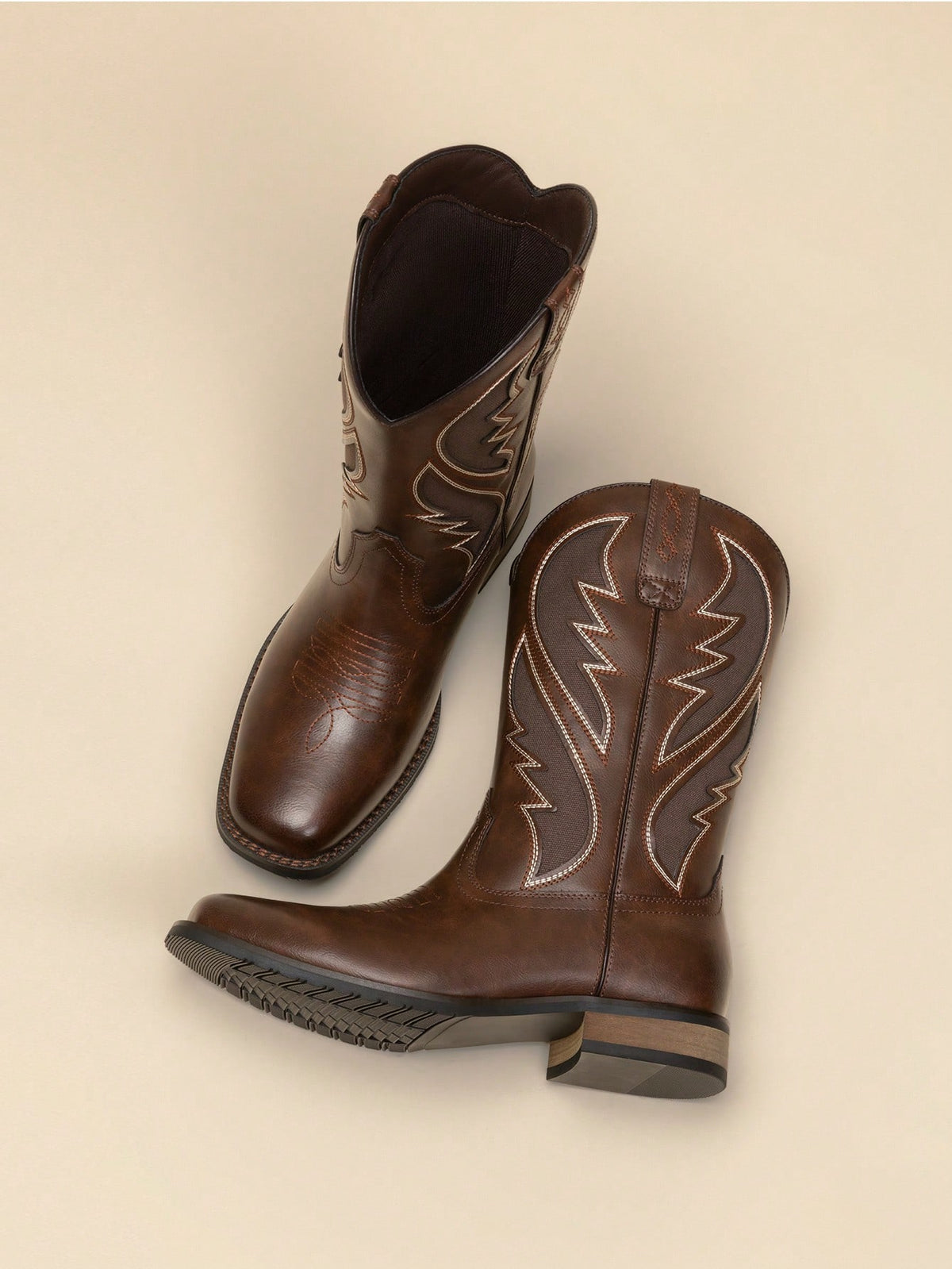 Men's Western Premium Leather Cowboy Boots Square Toe Pull On Embroidered Design All Seasons Comfort,Durable Leather Retro Short Boot Country Chic
