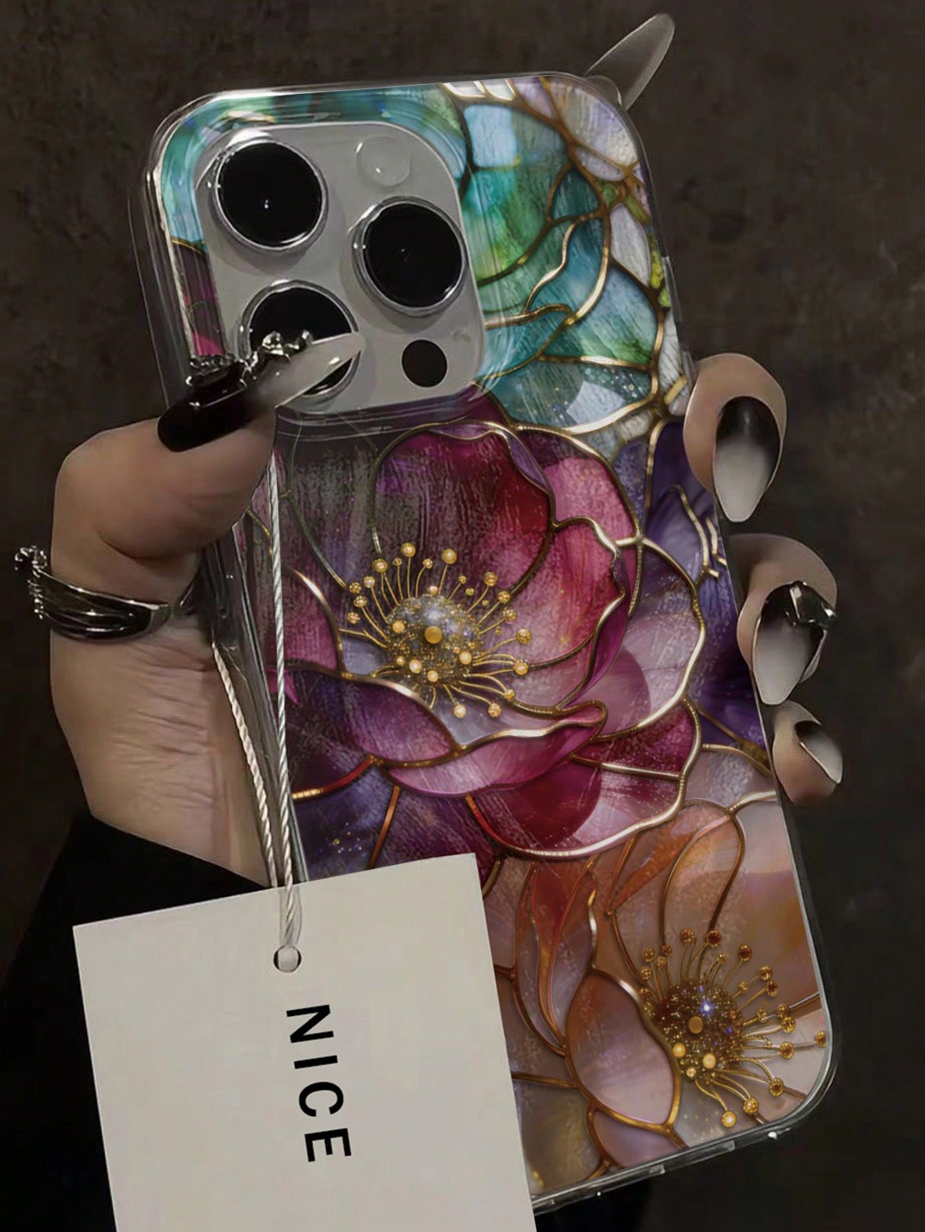 Minimalist Flower Elements Fashion Artistic Pearlescent Texture Flower Floral Painted Elegant New Feather Chiffon Silver Phone Case Compatible With IPhone 17/17 Pro Max, 15, 16/16 Pro, 15 Pro Max, P13