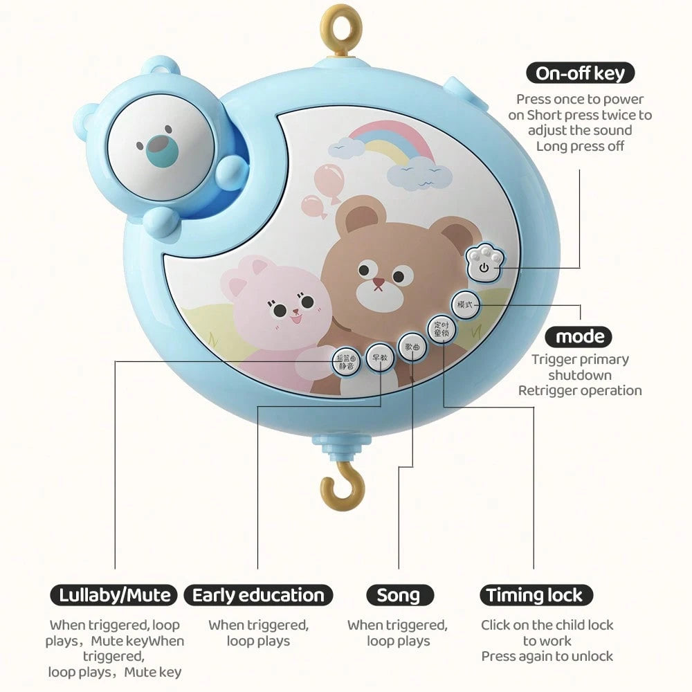 Musical Baby Crib Mobile 360° Rotating Bed Bell With Cute Animal Teether Rattles, Lullaby Music Box Newborn Crib Hanging Toy