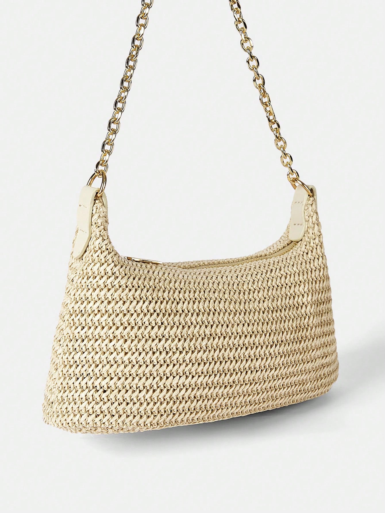 New Arrival Fashionable Bohemian Style Woven Rattan Bag With Chain Strap, Shoulder Bag, Suitable For Daily Casual, Vacation, Shopping And Outfit Matching, Tready Crescent Moon Bag For Women, Bohemian