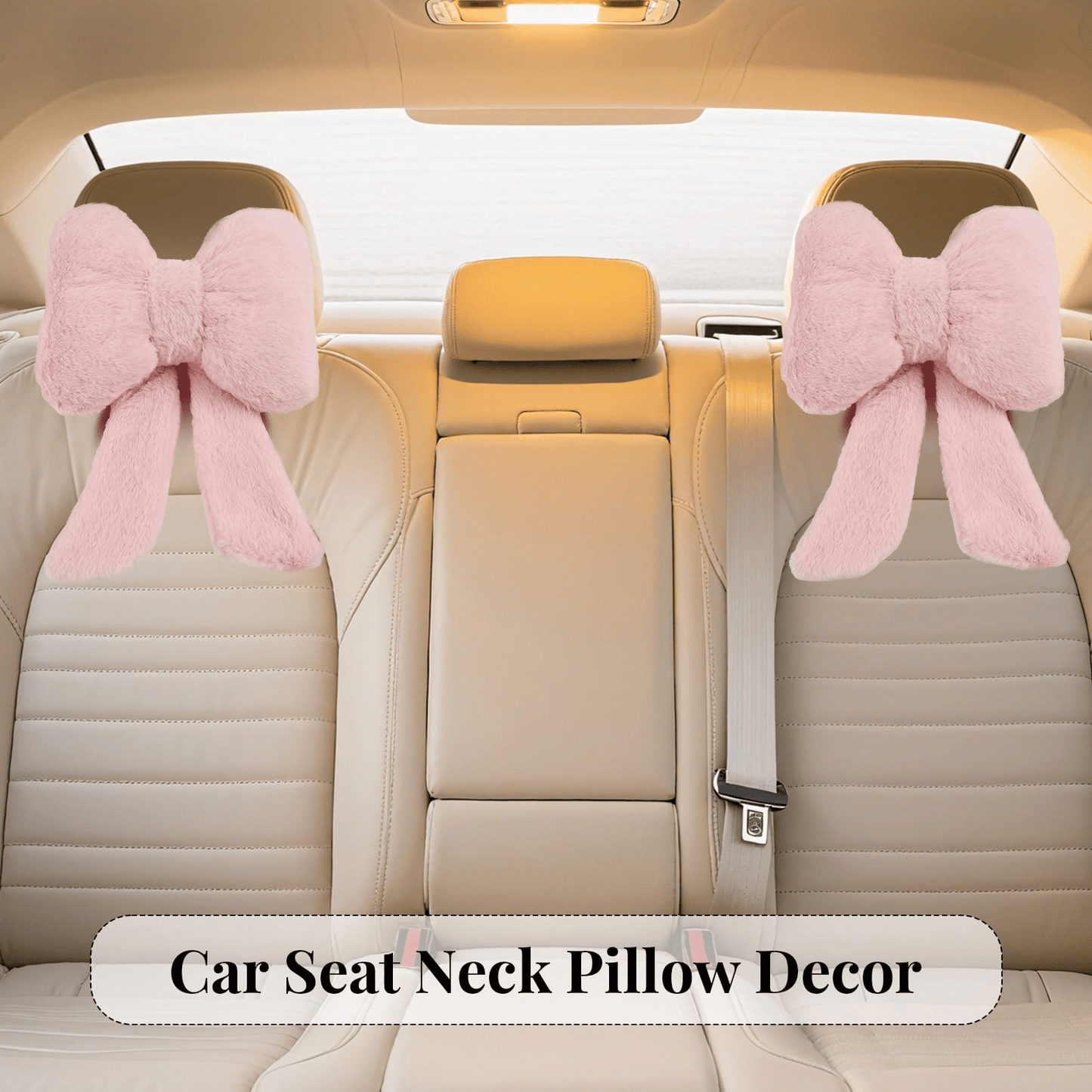 Oaoleer 2 Pack Bow Car Headrest Pillows Plush Neck Pillows For Travel Driving Office Chair Head Support Cushions, Also Cute Car Decor Accessories For Women (Pink)