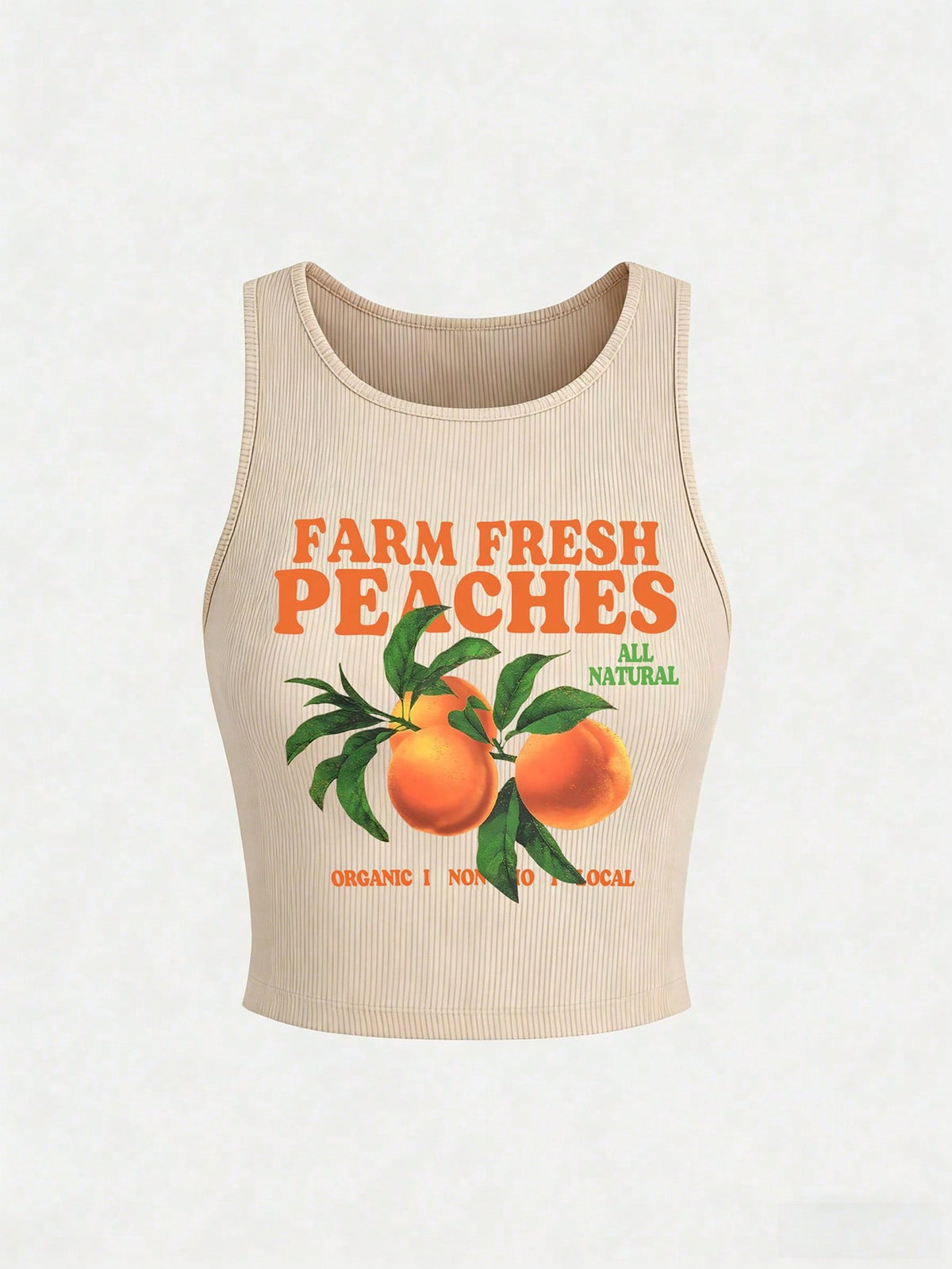 Olithes Plus Size Letter & Fruit Print Round Neck Casual Tank Top, Summer