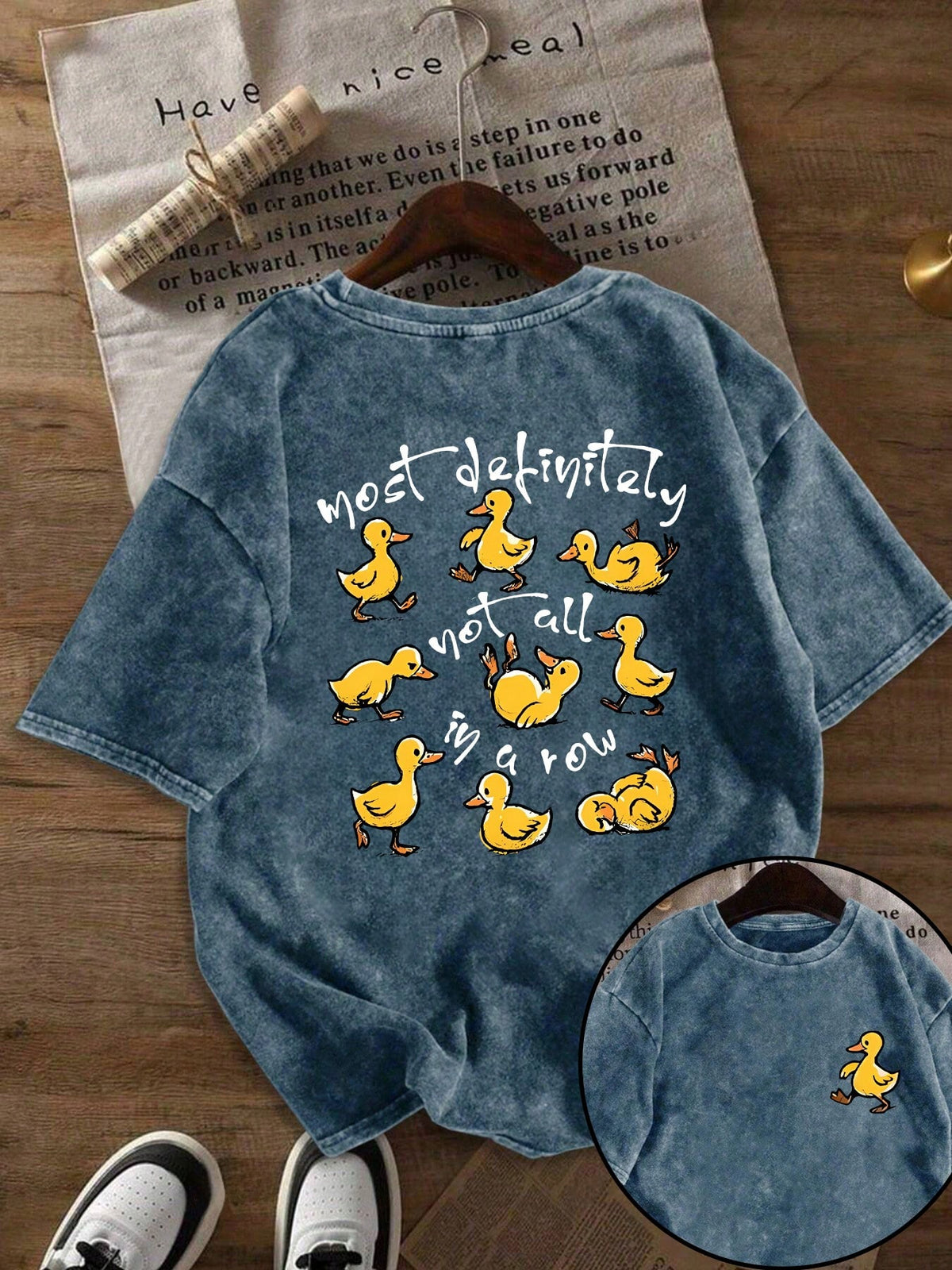 Plus Size Women's Short Sleeve Duck Print T-Shirt, Round Neck Regular Fit Casual Top, Slightly Stretchy, Suitable For Autumn Summer