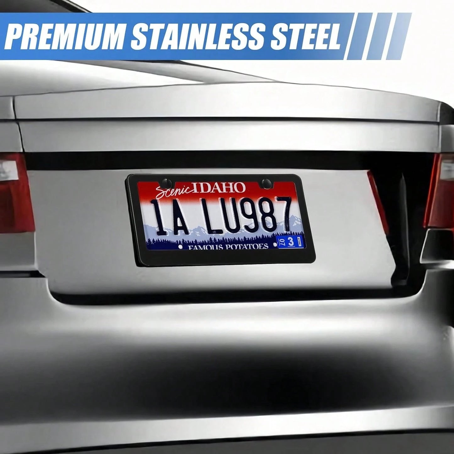 QUANQIUFEI 2 Pack License Plate Frames, Stainless Steel Car License Plate Cover Car Accessories With Screw Caps (Black)