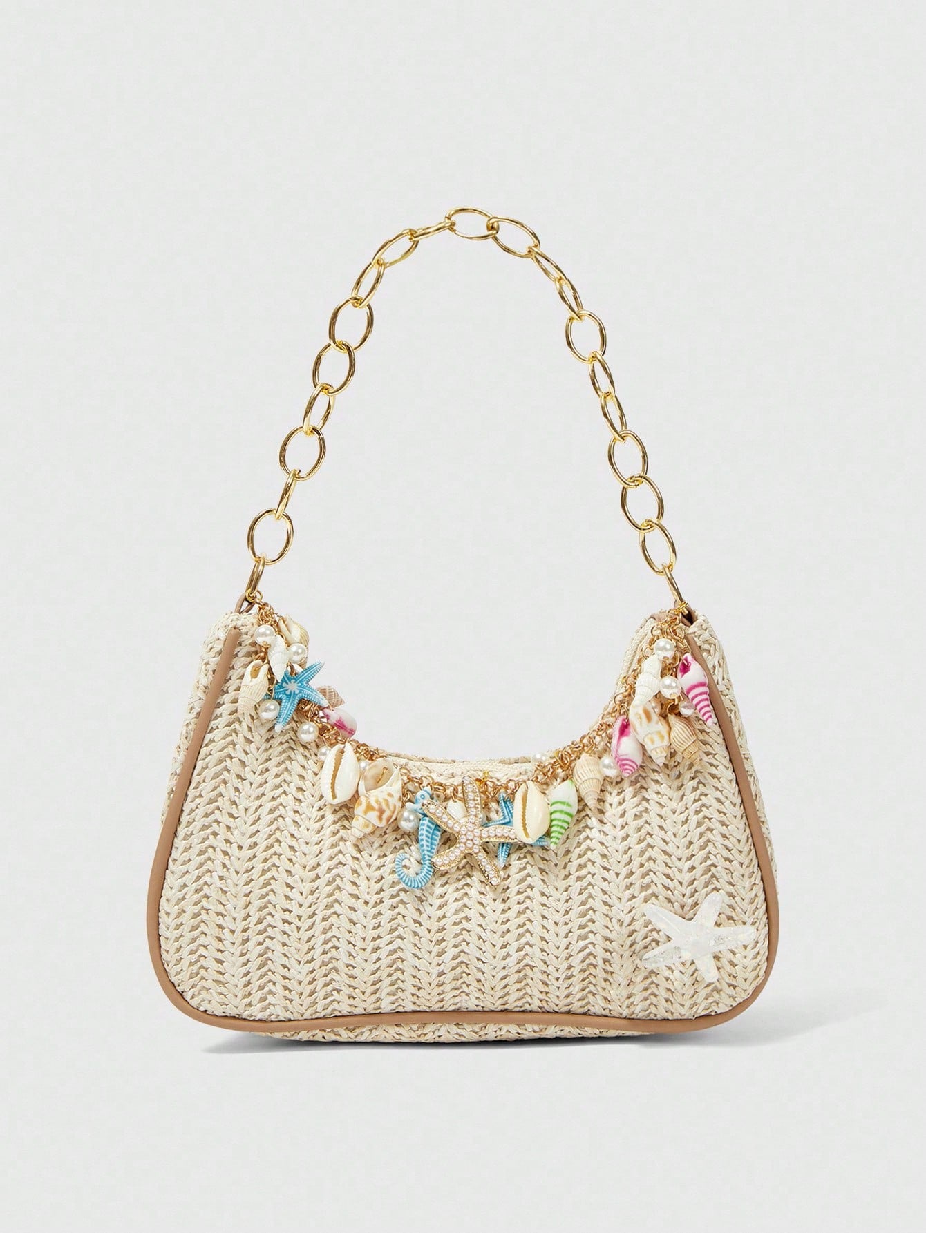 ROMWE Fairycore 1pc Summer Beach Starfish Series Shell & Seashell Woven Shoulder Hand Carry Bag