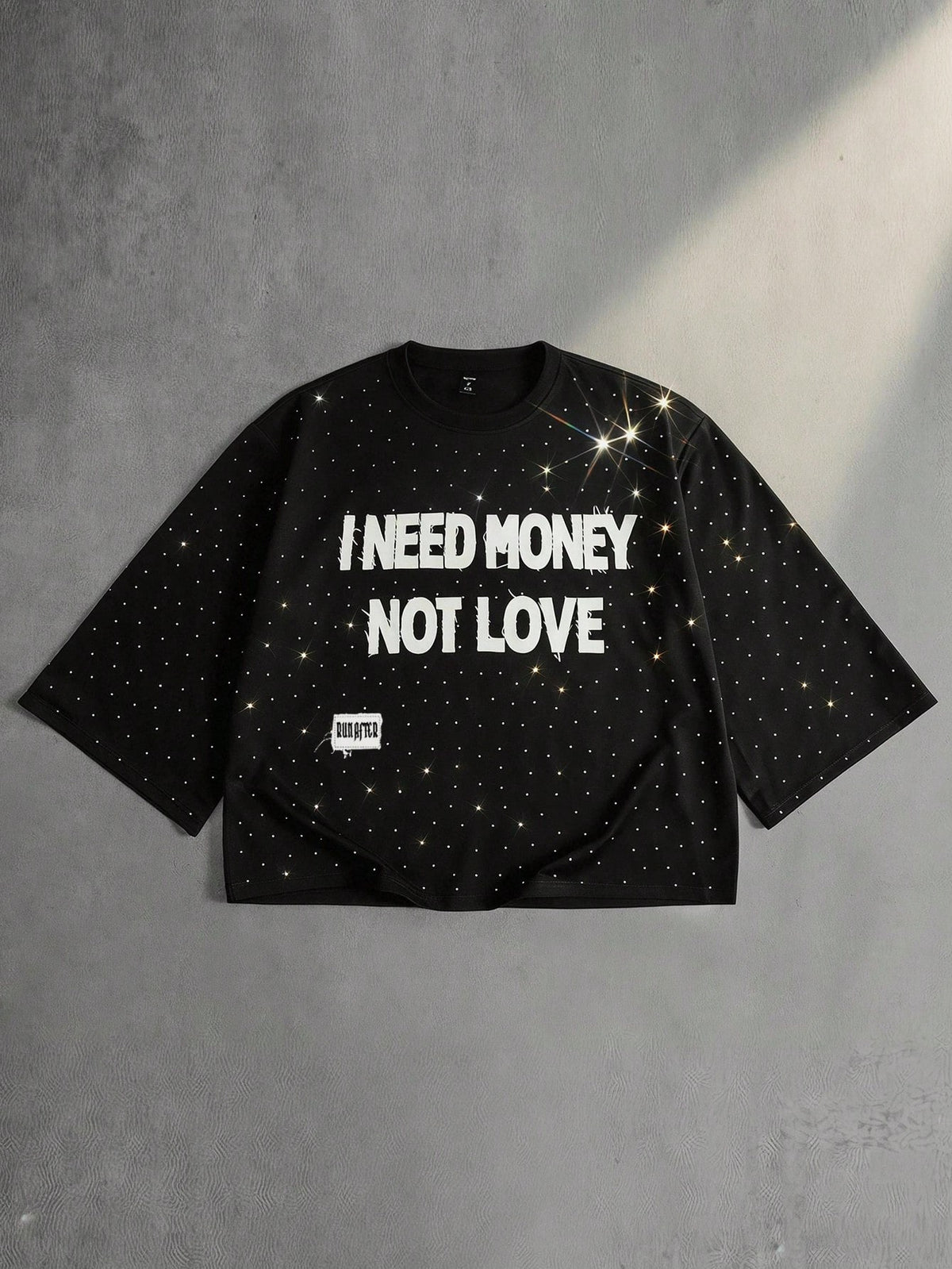 ROMWE MEN Street Life Men's Sparkling Diamond Craft Loose Fit 3/4 Sleeve T-Shirt