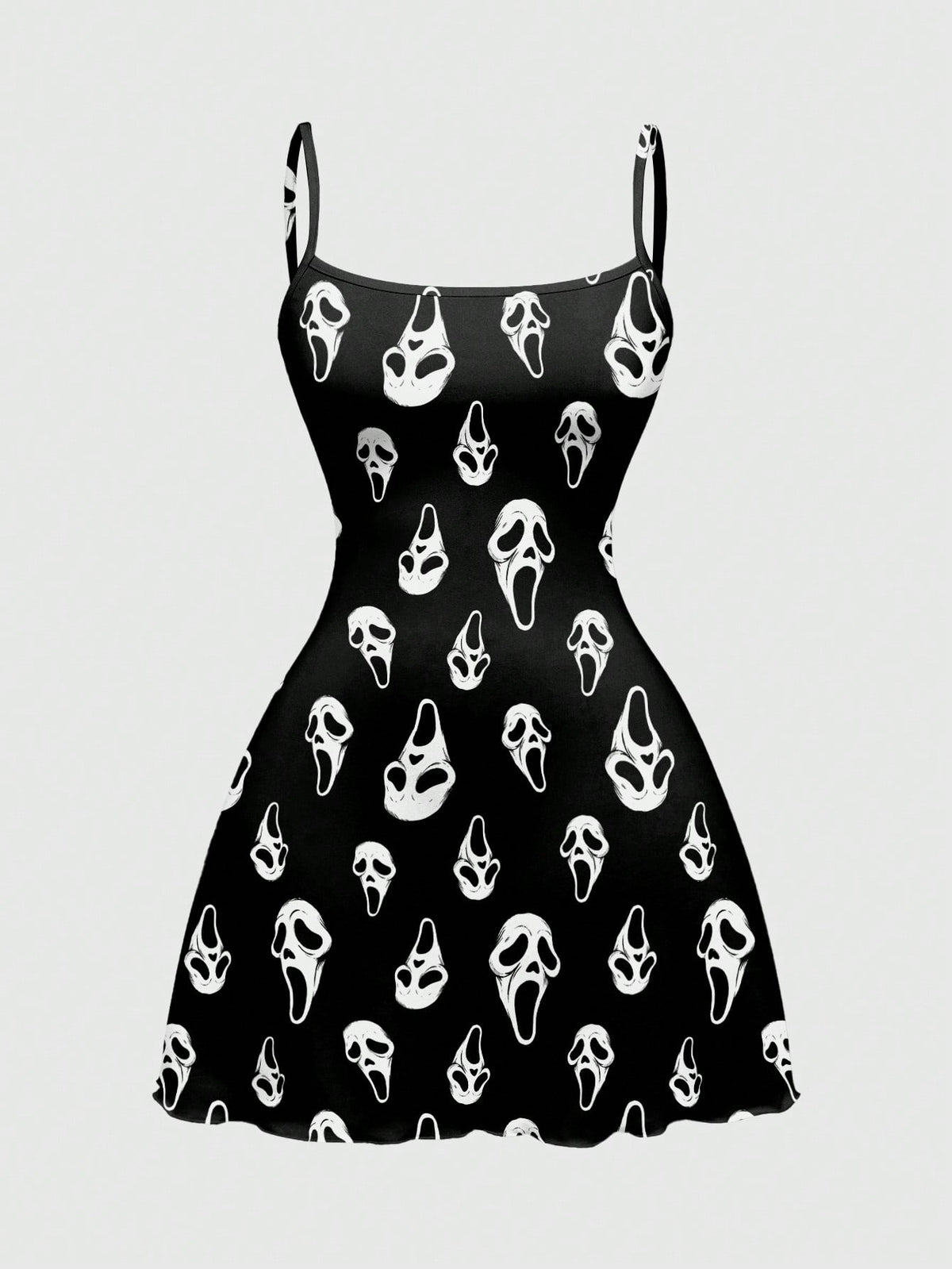 ROMWE Spring/Summer Beach Vacation Graphic Black Gothic Horror Dark Print Sexy Mini Dress For Women, Autumn/Winter