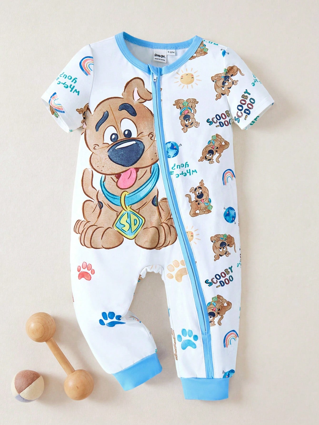 SCOOBY-DOO X Baby Boy Cute Cartoon Blue And White Casual Short Sleeve Jumpsuit Pajama