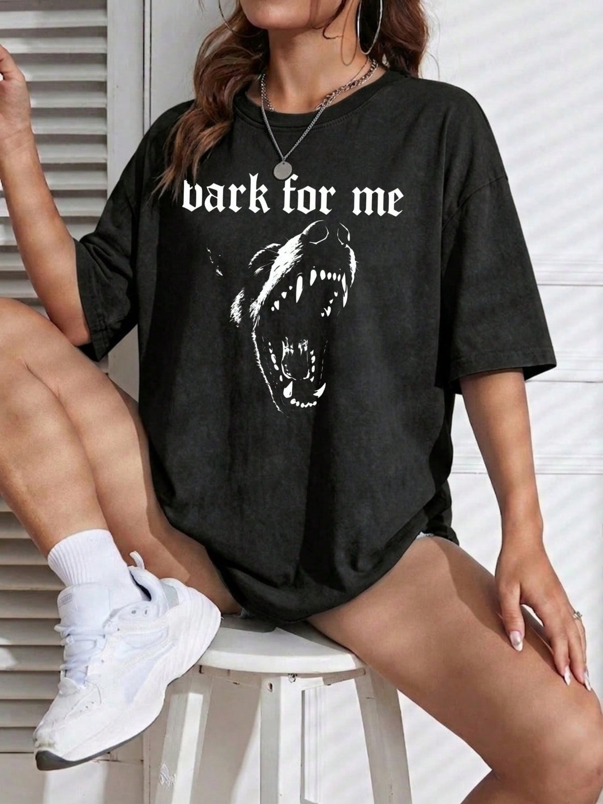 Short-Sleeve T-Shirt Bark For Me Wolf Print 100% Cotton, Comfortable Retro Fashion Versatile Y2K Women's Clothing Suitable For Daily Wear, Gift