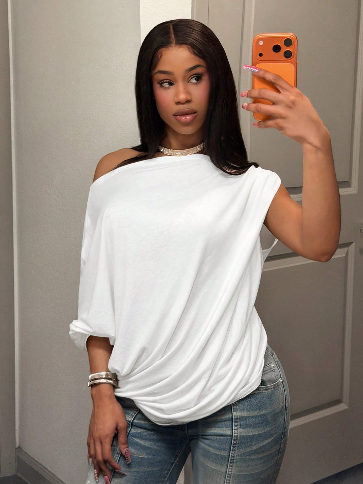 Slaydiva All White,Summer,Casual,Everyday White Top For Women,Y2K Street Sweet Style,Simple Basic Early Spring Music Festival Travel & Commute