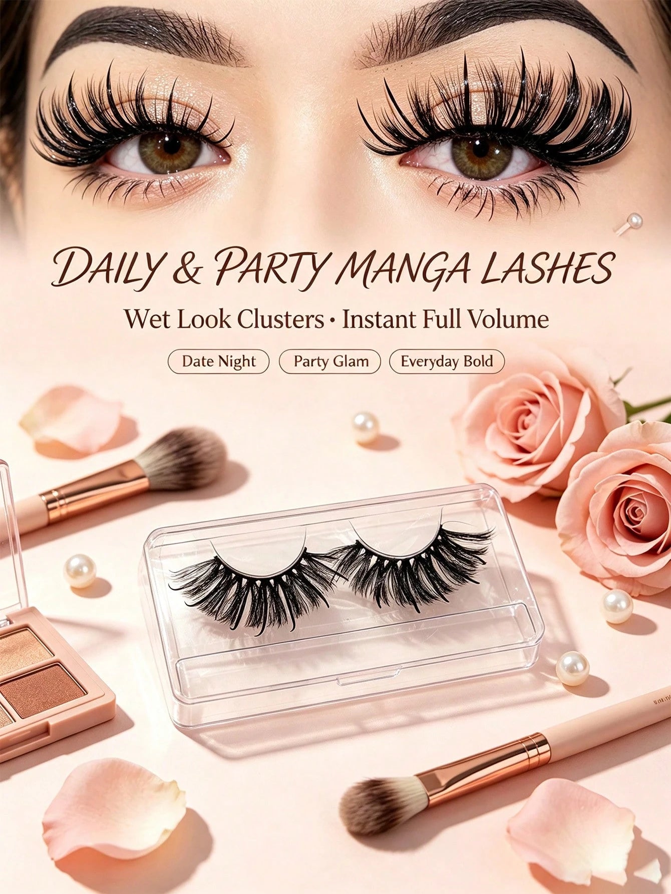 Spiky Wet Look Manga Lashes, Wispy Clustered Faux Mink False Eyelashes, Dramatic Anime Strip Lashes For Daily & Party Makeup, Reusable Handmade Eye Lashes (N099)