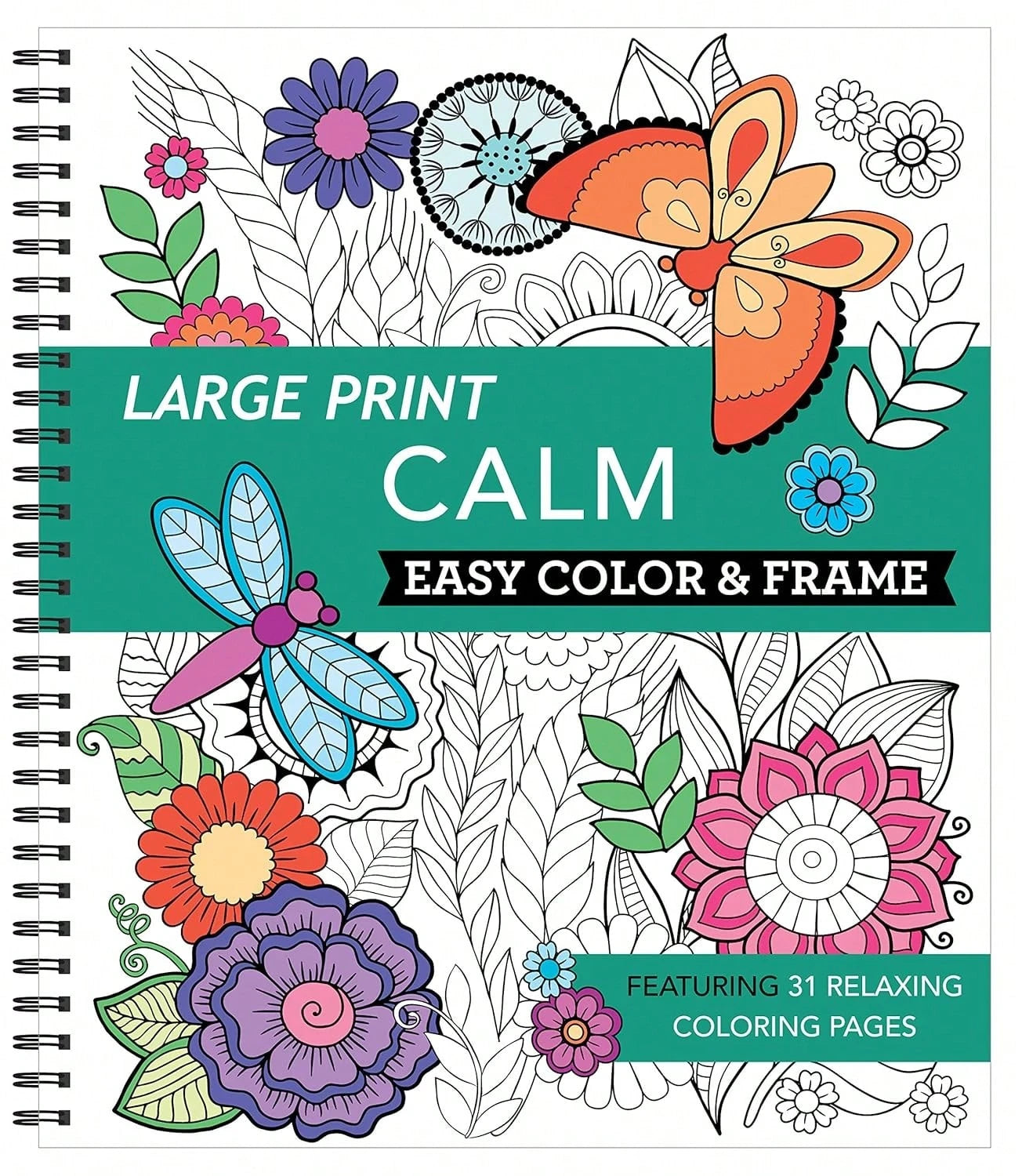 Stress Free Coloring Book, Large Print Easy Coloring Pages For Kids & Adults, Animal Floral Designs, Relaxing Stress Relief Activity Book