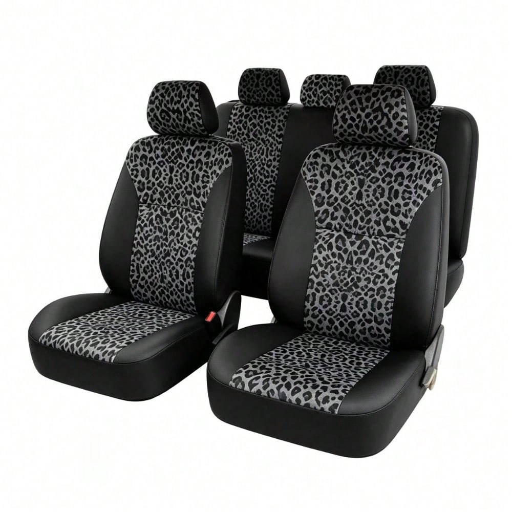 Stylish Leopard-Print Two-Tone Leather Car Seat Covers For 5-Seater Vehicles, Compatible With Most 5-Seater Sedans And SUVs On The Market. Fashionable, Versatile, And Easy To Maintain-The Perfect Gift