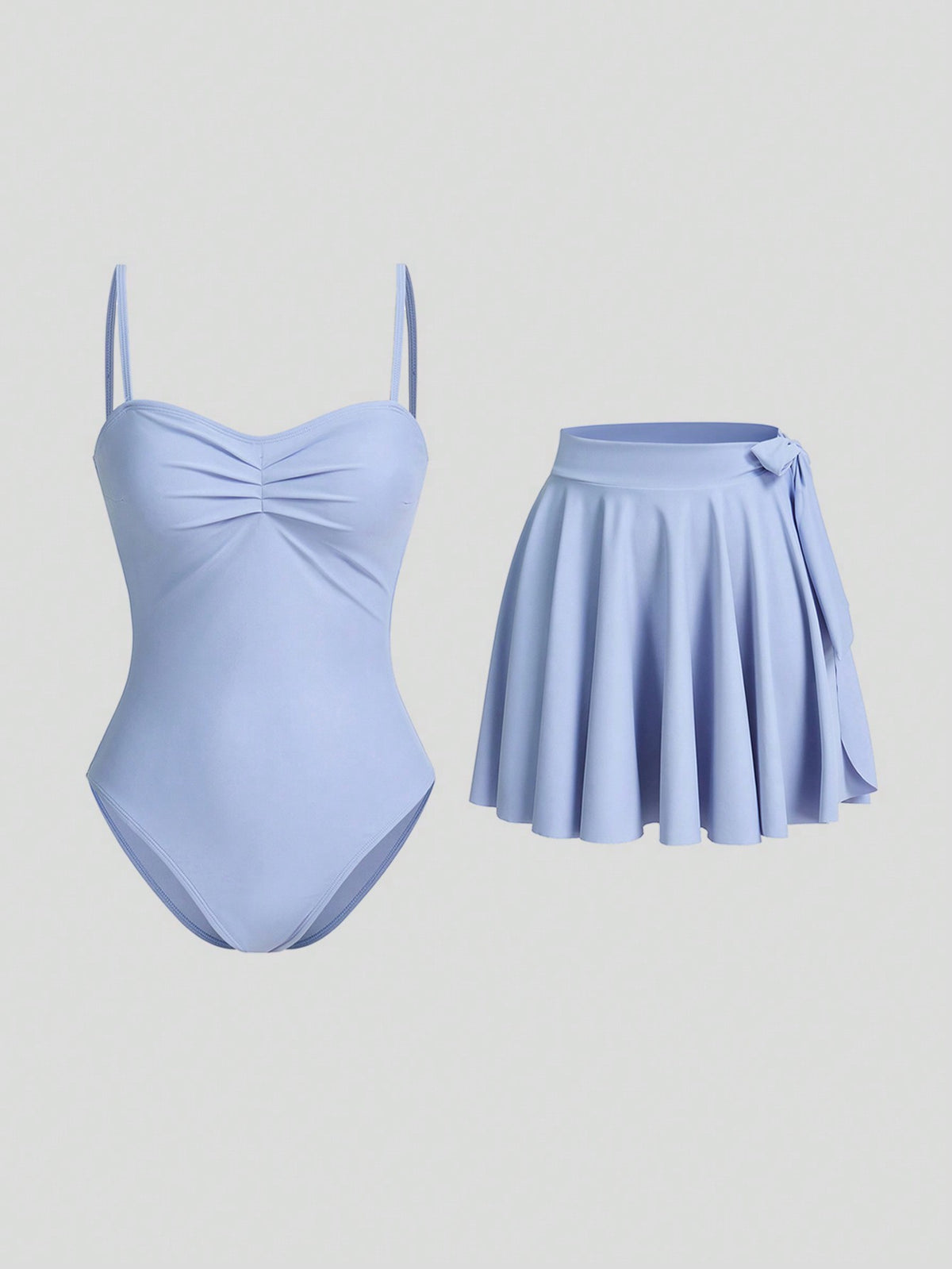 Sweetra Women's Blue Cute And Flirty One-Piece Swimsuit & Cover Up Skirt For Vacation Summer Beach