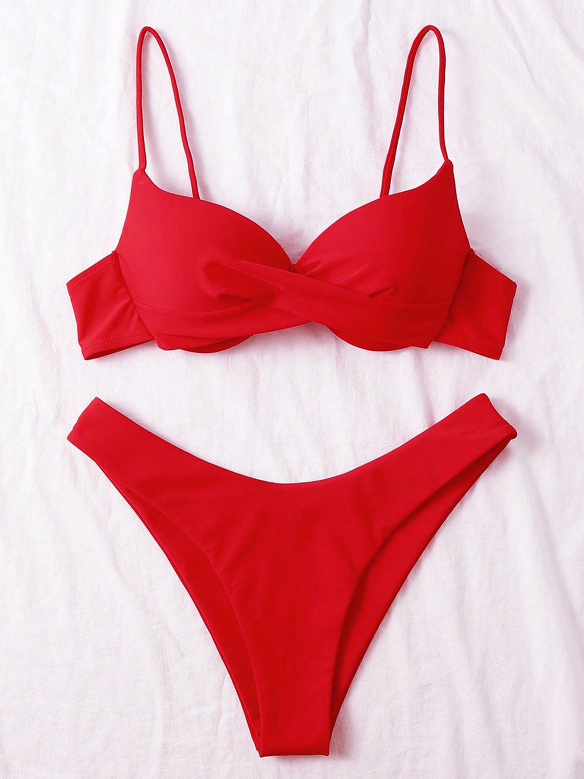 Swim Basics Women's Summer Beach Solid Color Criss-Cross Sexy Bikini Swimwear Set, Push-Up