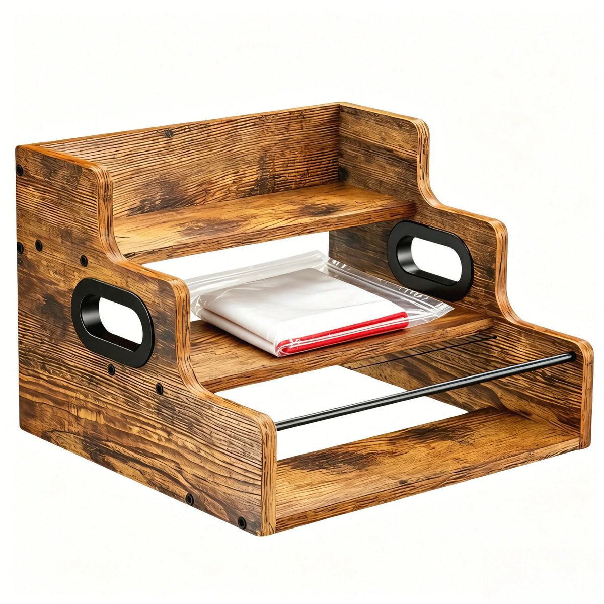 Three-Layer Countertop Wine Rack, Solid Wood Display Rack, Whisky, Spirits, Coffee, Tea And Seasoning Storage Rack, Suitable For Bar And Home Storage, Comes With A Wine Glass Polishing Cloth