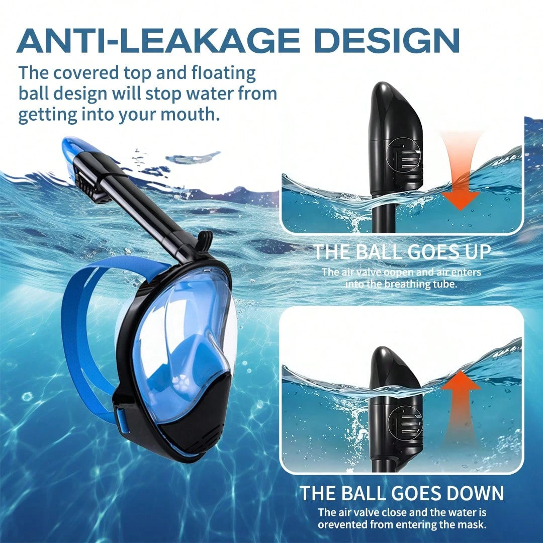 THREE SNOWMEN New Blue Model: The Best Snorkel Mask Of All Time! Anti-Fog, Leak-Proof, And 180° Panoramic View.Blue-L\XL