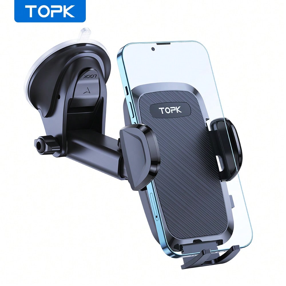 TOPK Phone Stand Holder For Car Mount Automobile Cell Phone Holder Car Mount Compatible With IPhone Universal Dashboard Mount Fit For All Smartphones