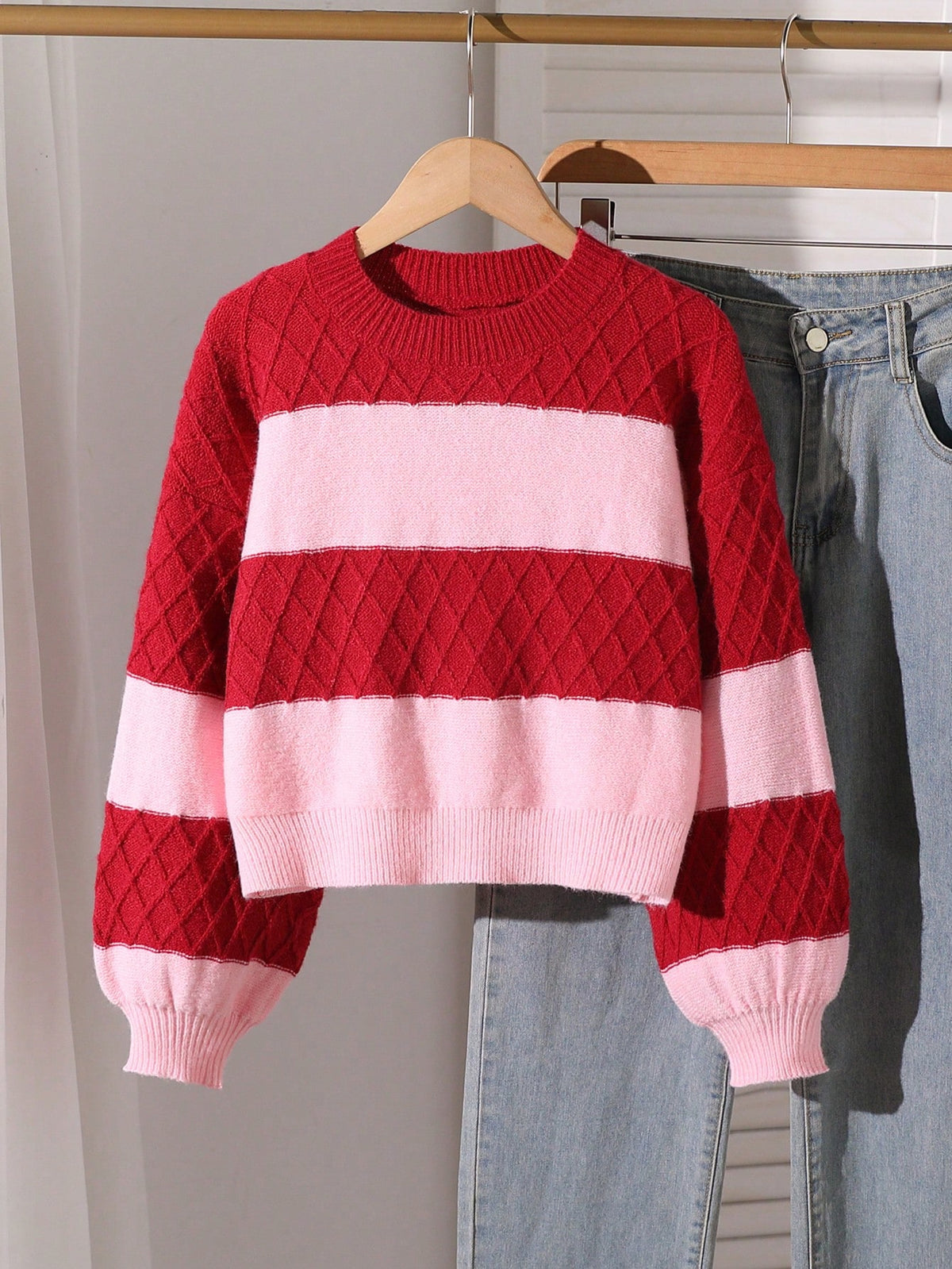 Tween Girl Autumn/Winter Casual Colorblock Patchwork Sweater