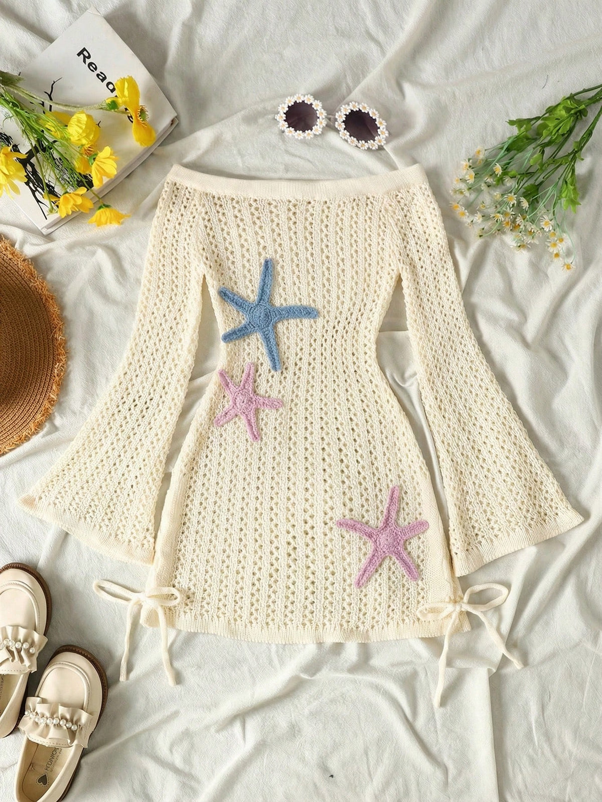 Tween Girl Off Shoulder Solid Color Casual Beach Cover-Up Dress,Mothers Day Outfit,Graduation,Mommy And Me Matching Outfits
