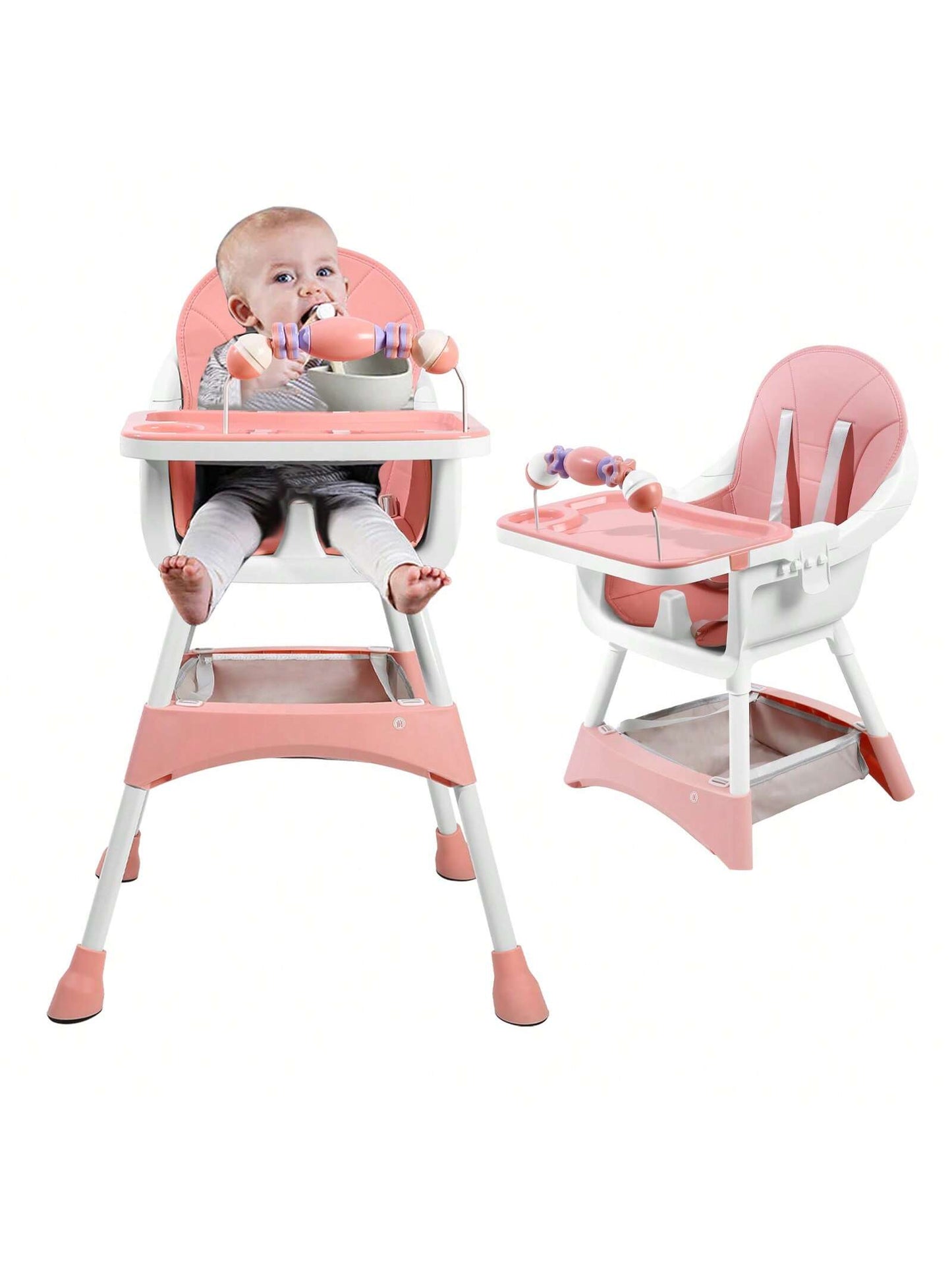 Ubravoo Baby High Chair, Height Adjustable, Convertible High/Low Chair,With Detachable Tray Seat Belt Footrest And Toy Rack,Growing From 6- 36 Months