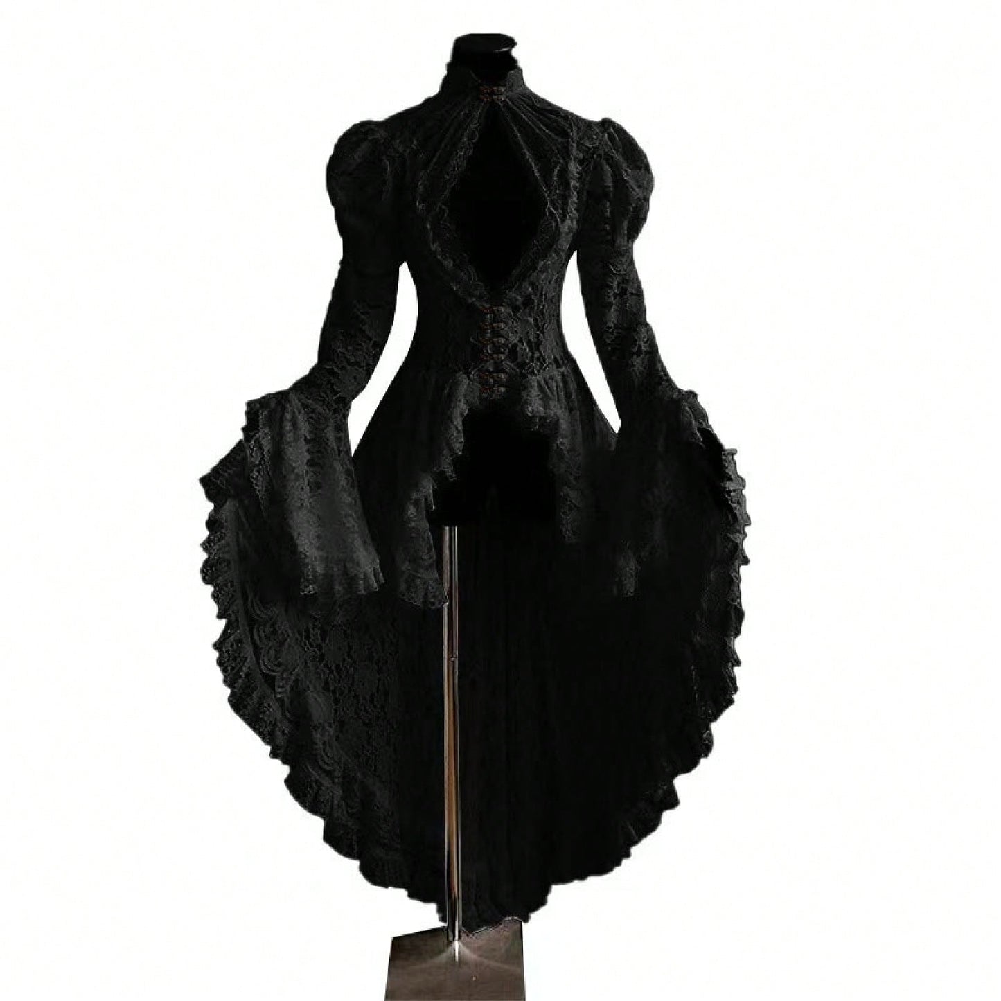 Vintage Gothic Ball Gown, Women's Stand Collar Lace Patchwork Party Dress