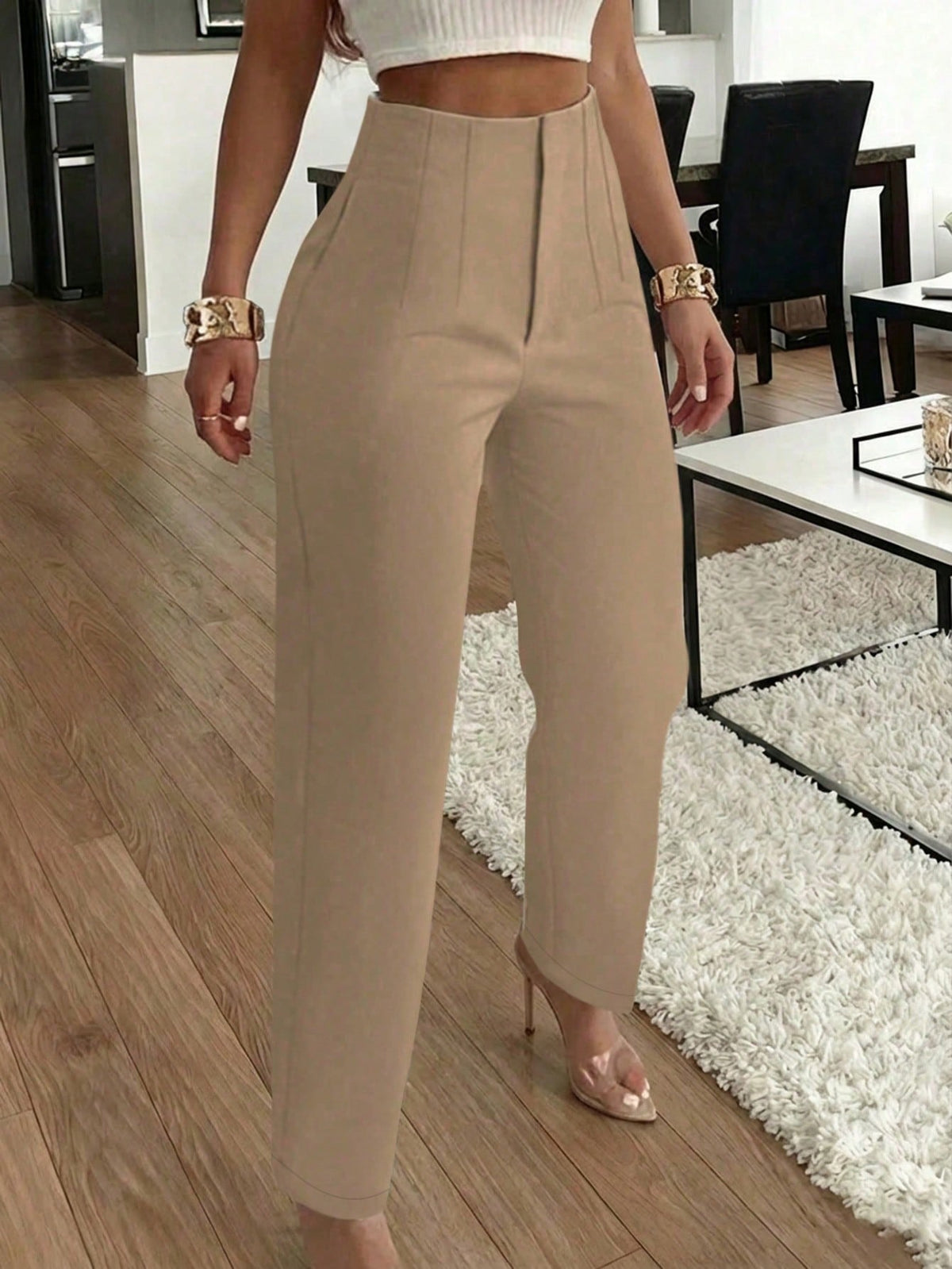 Women's Elegant Commuter Pleated Side Pocket Tapered Leg Pants