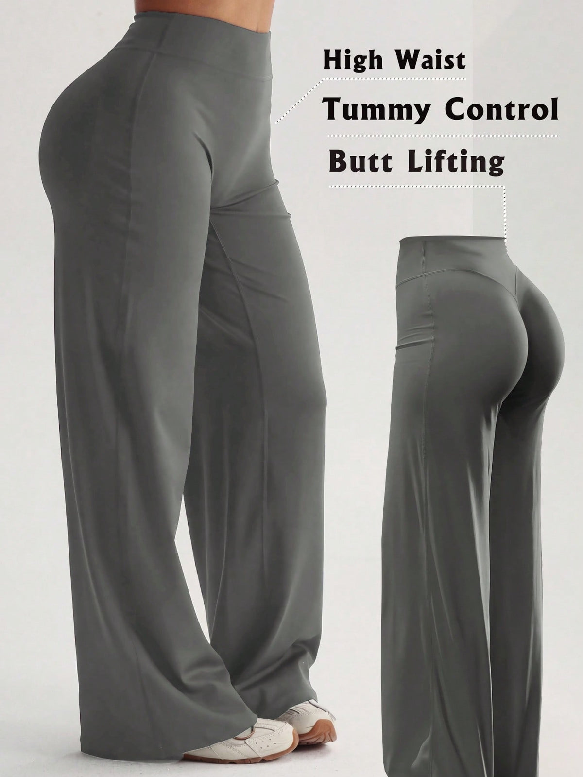 Women's High Waist Wide Leg Pants For Outdoor Exercise, Comfortable Sports Casual Leggings, High Elastic Flare Pants For Commuting And Yoga, Knit Fabric, Elastic And Comfortable, Suitable For Daily We