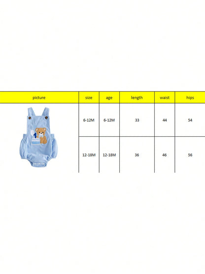 0-18M Newborn Baby Infant Baby Boy Summer Romper Corduroy Suspender Bear Cake Embroidery Snap Crotch 1st Birthday Outfit