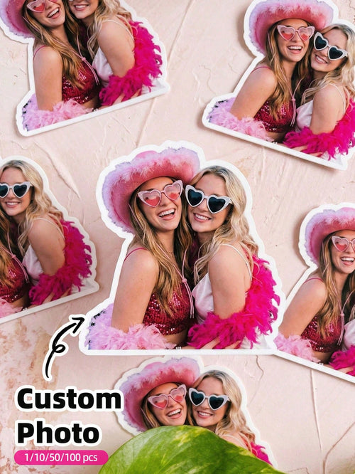 1-100pcs Customized Portrait Photo Stickers, Graduation Commemorative Photo Stickers, Waterproof PVC Stickers, DIY Gifts For Parents Children Colleagues Sisters Newlyweds, Ideal For Graduation Wedding