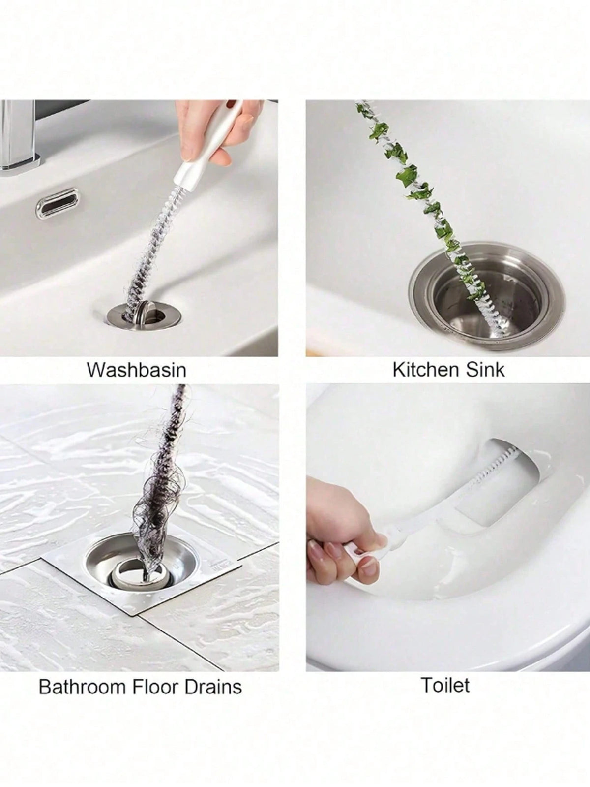 1/2/3/4/5pcs Drain Cleaning Tool Set, Includes Flexible Drain Snake And Brush, Effectively Removes Hair Clog From Sink, Shower, And Bathtub, Collects Hair And Cleans Kitchen And Bathroom Pipes