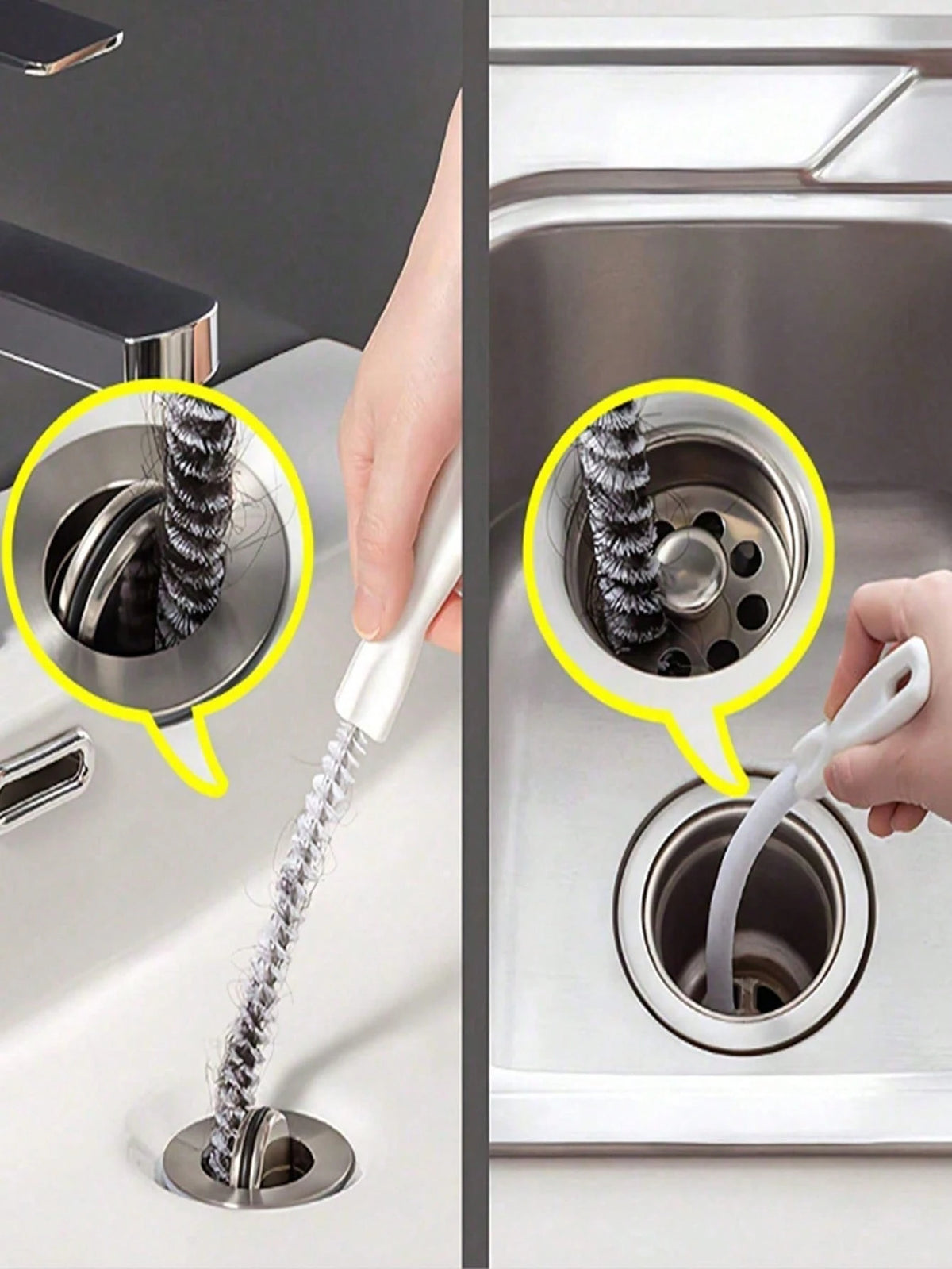 1/2/3/4/5pcs Drain Cleaning Tool Set, Includes Flexible Drain Snake And Brush, Effectively Removes Hair Clog From Sink, Shower, And Bathtub, Collects Hair And Cleans Kitchen And Bathroom Pipes