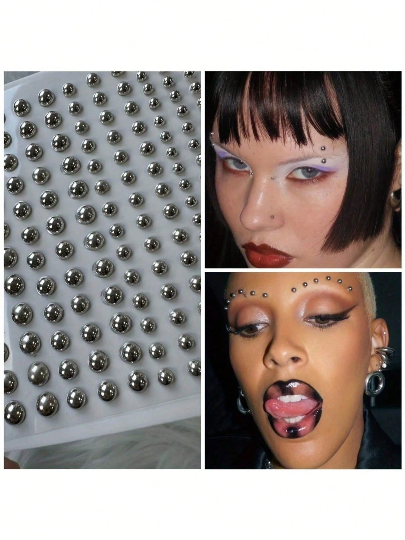 1/2/3/4pcs Lip Piercing Jewelry, Y2K Style Fake Piercing Jewelry (Nose Stud, Eyebrow Stud), No-Piercing Silver Belly Button Sticker, Punk Y2K Makeup Sticker (Unisex), Gift, Travel Essential, Affordabl