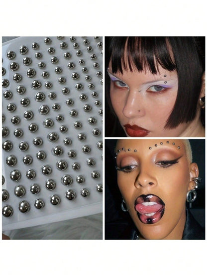 1/2/3/4pcs Lip Piercing Jewelry, Y2K Style Fake Piercing Jewelry (Nose Stud, Eyebrow Stud), No-Piercing Silver Belly Button Sticker, Punk Y2K Makeup Sticker (Unisex), Gift, Travel Essential, Affordabl