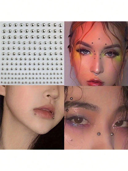 1/2/3/4pcs Lip Piercing Jewelry, Y2K Style Fake Piercing Jewelry (Nose Stud, Eyebrow Stud), No-Piercing Silver Belly Button Sticker, Punk Y2K Makeup Sticker (Unisex), Gift, Travel Essential, Affordabl